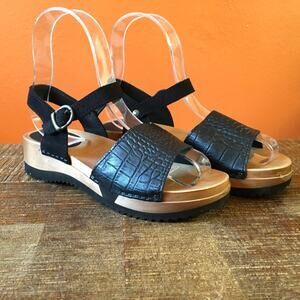 Sanita Rhoda Sport Flex Sandal BLack LEather Strap Wood Womens 38 7.5